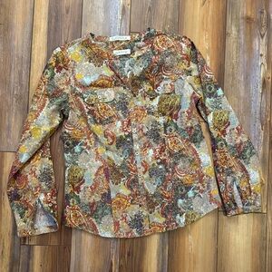 Orvis Wrinkle Resistant Button Down Shirt Womens Size 6 Paisley Cotton